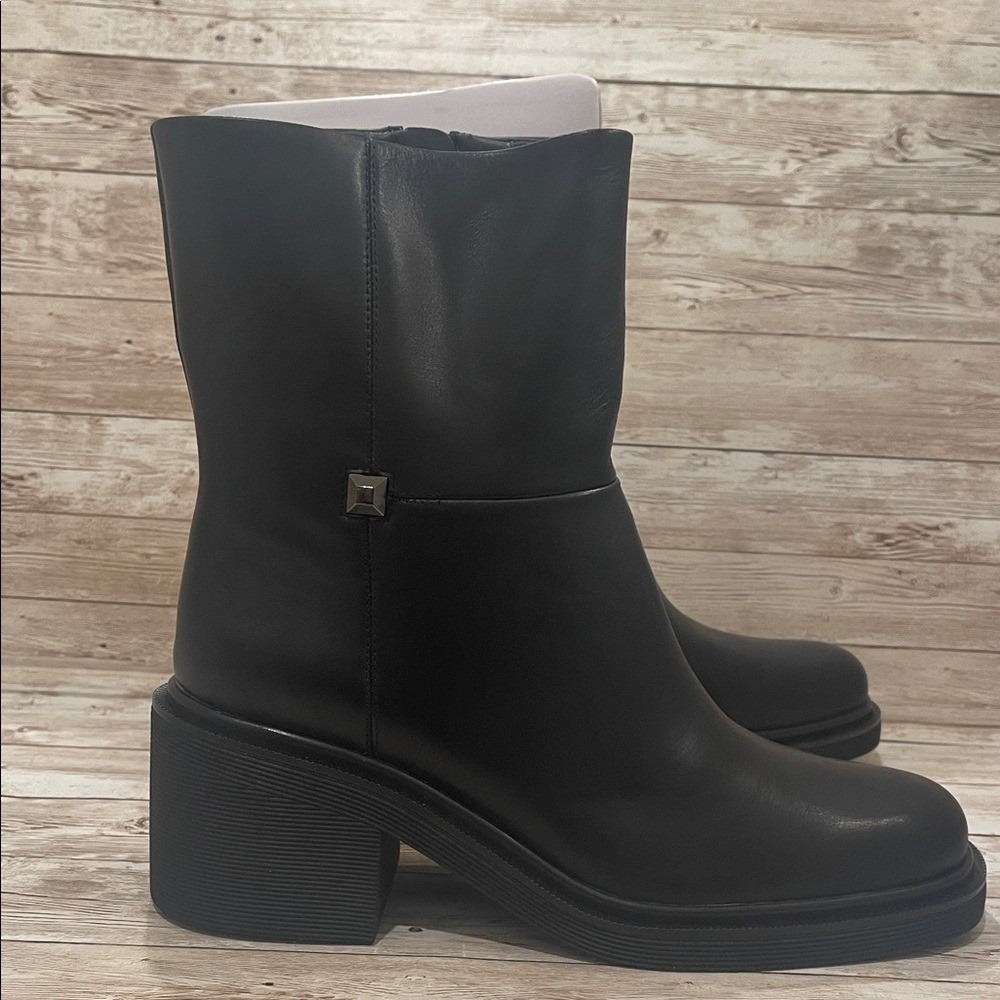 Franco Sarto Black Block Heel Mid-Calf Boots Size 9.5M NEW